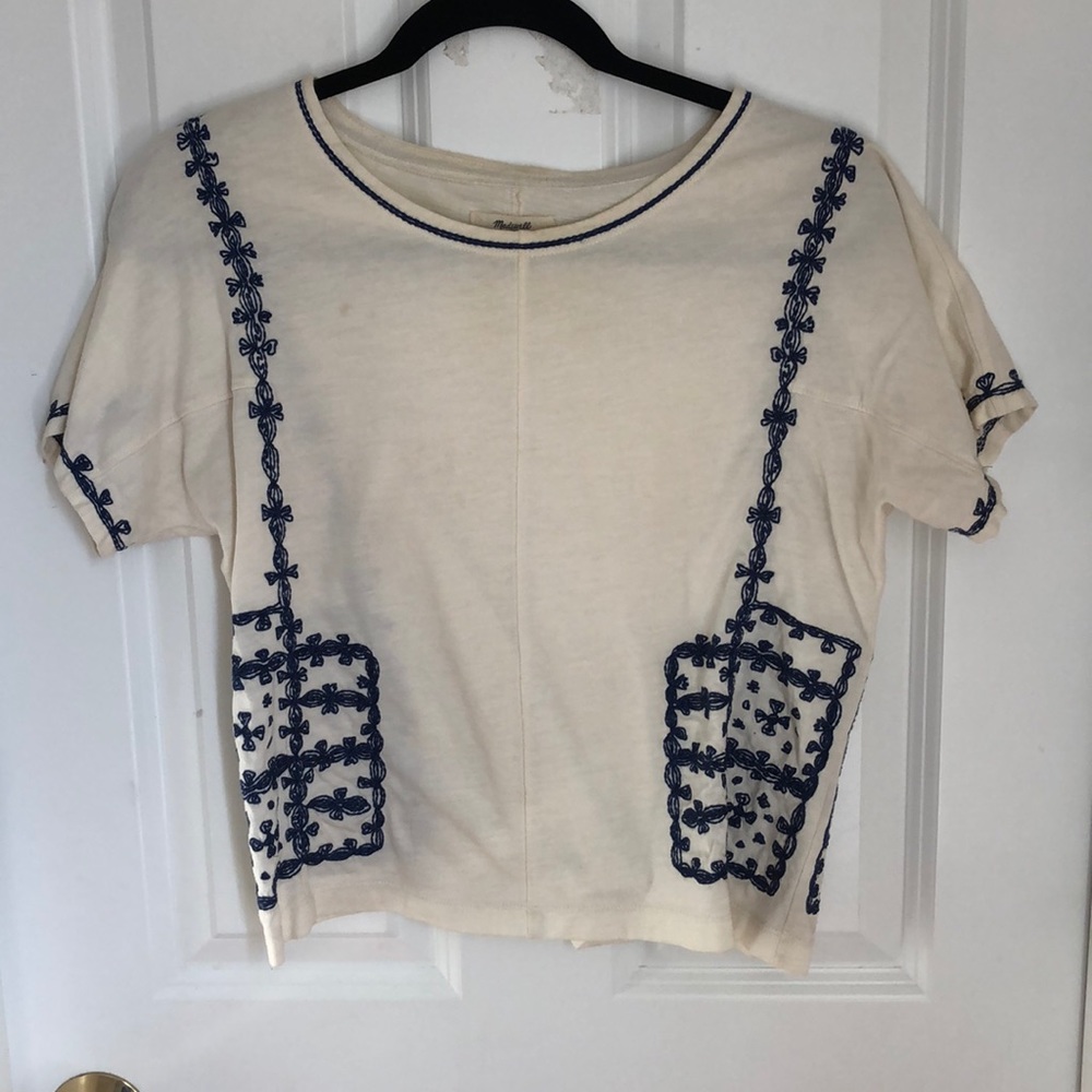 Madewell Blue and White Short Sleeve Top